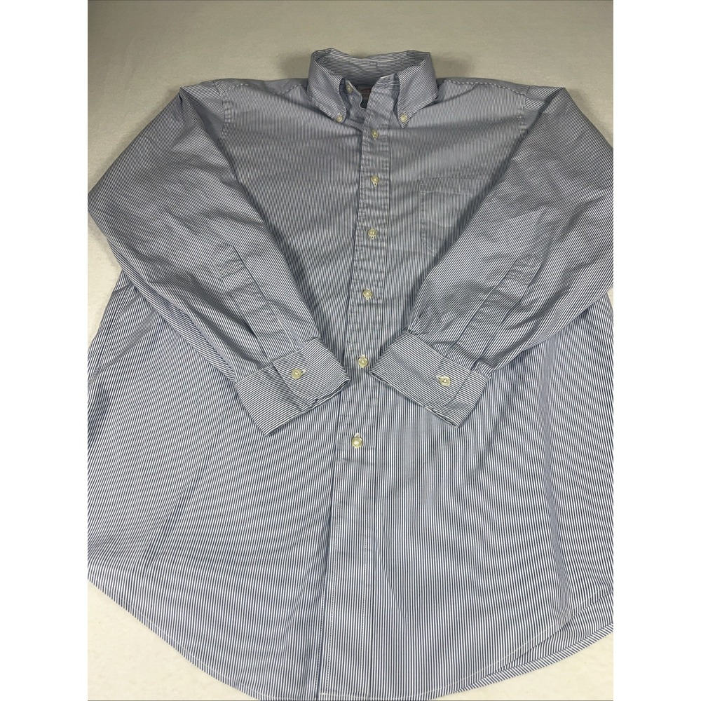Brooks Brothers Traditional Fit Blue White Stripe Button Down Shirt Mens M 15-32